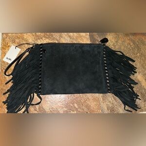 NWT Coach Signature Suede Fringe Turnlock Wristlet Clutch